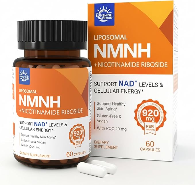 Sunshine & Rain Steady Energy Without Caffeine Crashes – Liposomal NMNH + NR + PQQ NAD⁺ Support Capsules for Cellular Energy, Focus & Healthy Aging | 180 Capsules