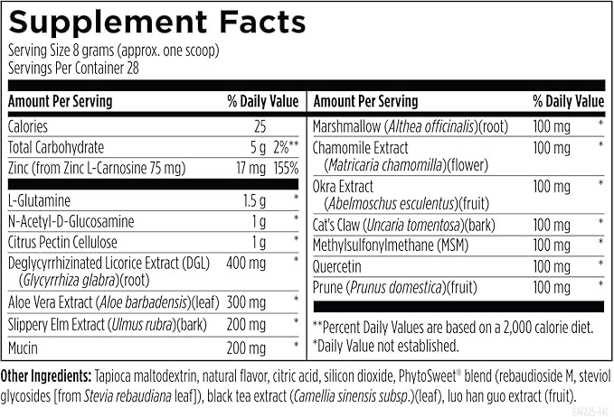 Designs for Health GI Revive Gut Health Powder - L Glutamine & Citrus Pectin for Digestive Health + Slippery Elm, Marshmallow Root & Cat's Claw for Healthy Intestinal & Gut Lining Support* (28 Servs)