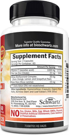 BioSchwartz Vitamin C Complex Supplement - Vitamin C 1000mg Capsules with Rose HIPS Zinc and Citrus Bioflavonoids for Immune Health, Cellular Energy, Collagen Production, 120 Count (60 Day Supply)