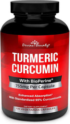 Turmeric Curcumin with BioPerine Black Pepper Extract - 755mg per Capsule, 120 Veg. Capsules - GMO Free Tumeric, Standardized to 95% Curcuminoids for Maximum Potency