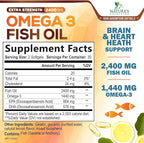 Omega 3 Fish Oil Supplements - 2400mg Fish Oil Per Serving - Triple Strength Omega-3 with EPA & DHA Fatty Acids - Natural Heart, Brain & Immune Support - Wild Caught, Bottled in USA - 60 Softgels