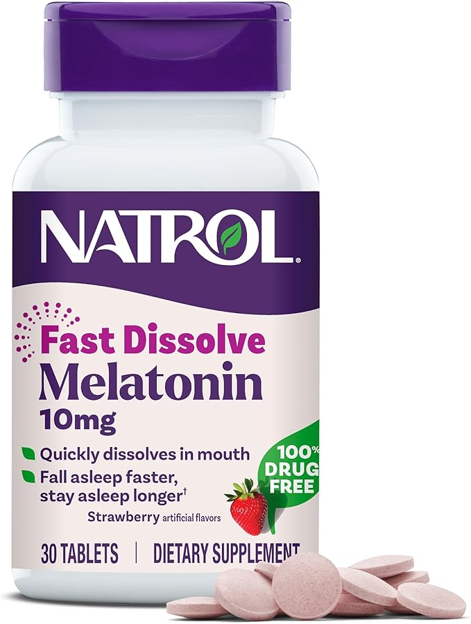 Natrol Melatonin 10mg Fast Dissolve Tablets - Strawberry Flavor, 30 Count, Sleep Support, Fast Dissolve Melatonin for Adults, 30-Day Supply