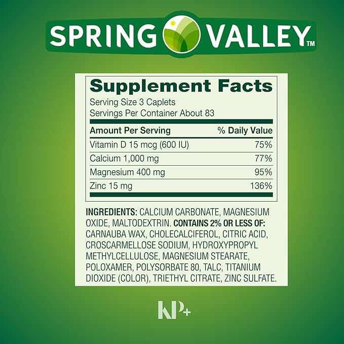 Calcium, Magnesium, Zinc Plus Vitamin D3, Dietary Supplement, 250 Count, (Pack of 2)