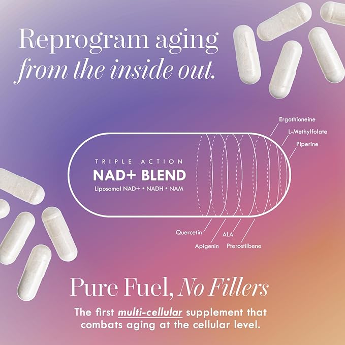 NAD+ Supplement – Triple Action Liposomal NAD+ & NADH Formula for Cellular Energy, Mitochondrial Support, and Longevity, Developed by Dr. Halland, 60 Capsules (30-Day Supply)