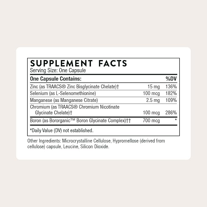 THORNE - Trace Minerals - Optimally Absorbed, Chelated Mineral Supplement with Zinc, Boron, Selenium, Chromium & Manganese - Third-Party Certified - Gluten, Dairy & Soy-Free - 90 Capsules