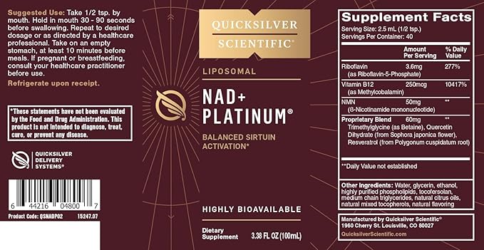 Quicksilver Scientific NAD+ Platinum 100mL