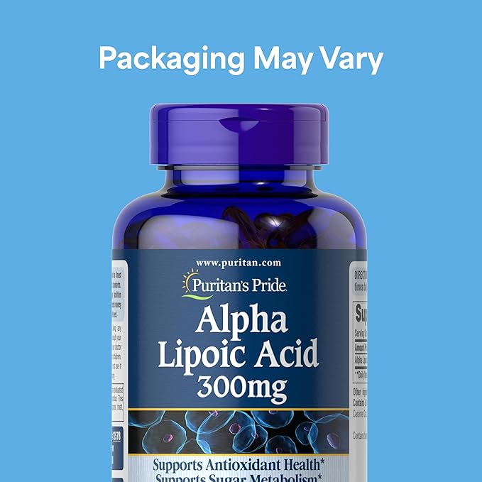 Puritan's Pride Alpha Lipoic Acid 300mg, Dietary Supplement for Antioxidant Health, Sugar and Energy Metabolism Support, 4 Month Supply, 120 Rapid Release Softgels