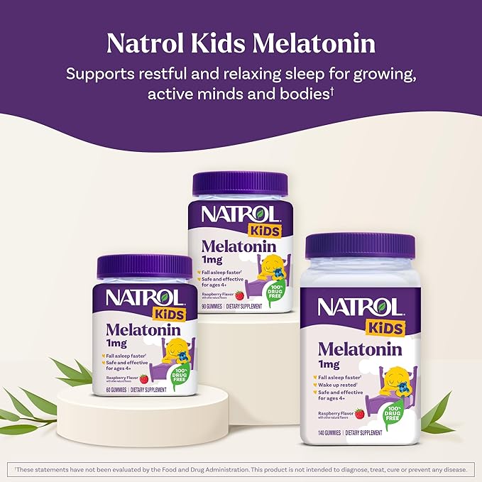 Natrol Kids Fast Dissolve Melatonin 1 mg, Dietary Supplement for Restful Sleep, Sleep Tablets for Kids, 60 Sugar-Free Blue-Razz-Flavored Melatonin Tablets, 60 Day Supply