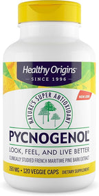 Healthy Origins Pycnogenol 150 mg, 120 Veggie Capsules - 100% Clinically Studied French Maritime Pine Bark Extract - Supports Healthy Heart, Joint Health & Skin Elasticity - 4 Month Supply