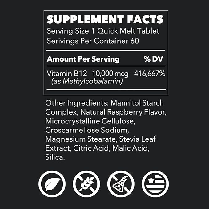 LifeSeasons Essentials Vitamin B12 10,000 mcg Quick Melts – Methylcobalamin B12 for Energy Production & Nervous System Support – Berry Flavor – Fast-Dissolving Tablets – 60 Quick Melts
