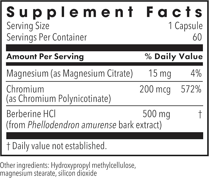 Metabolic Maintenance Berberine + Chromium - Berberine Chromium Supplement for Women and Men, Natural Health Complex for Metabolic Function, 500mg per Capsule - 60 Capsules