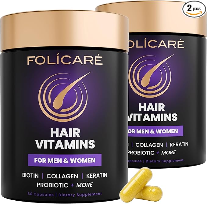 Biotin Hair Growth Supplement with Collagen, Keratin, and Probiotics – Hair Growth Support, Skin & Nails Supplement for Men and Women – Supports Thicker, Stronger Hair – Made in USA (2 Pack)