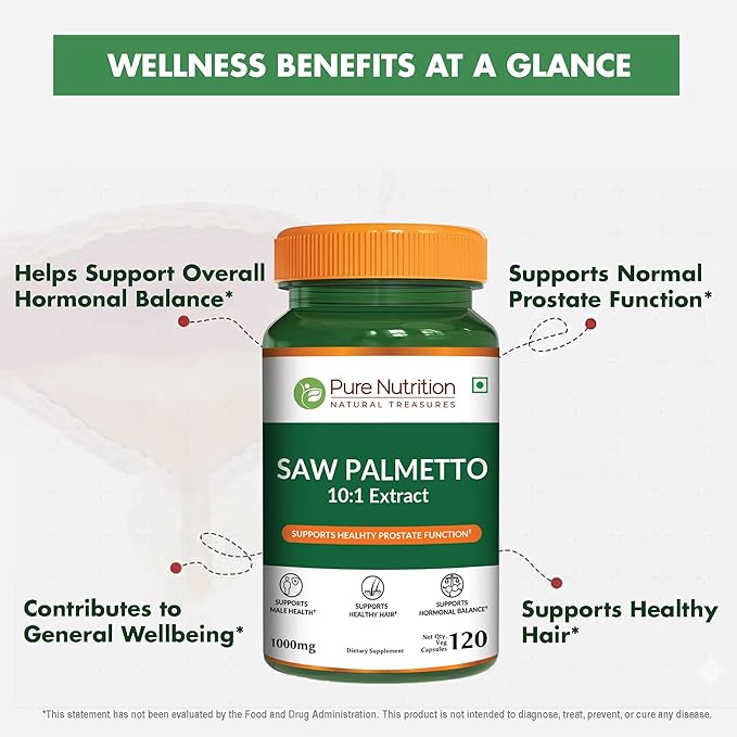 Pure Nutrition Saw Palmetto 10:1 Extract, 10000mg Strength | 120 Veg Caps | Prostate Support | Once Daily Prostate Supplement for Men