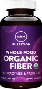 MRM Whole Food Organic Fiber Capsules - for Women & Men - USDA Organic Soluble & Insoluble Fiber Blend - with Prebiotics and Enzymes, Supports Microbiome Health - Vegan & Gluten-Free - 20 Servings