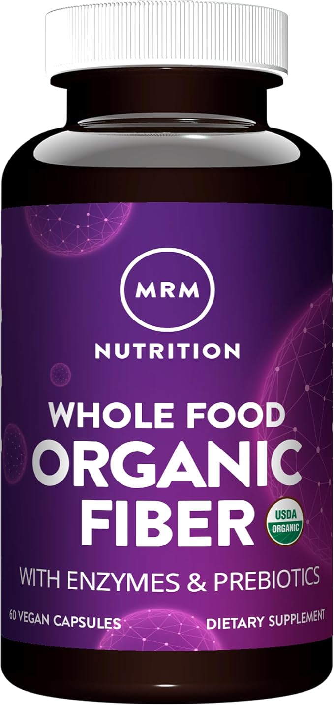 MRM Whole Food Organic Fiber Capsules - for Women & Men - USDA Organic Soluble & Insoluble Fiber Blend - with Prebiotics and Enzymes, Supports Microbiome Health - Vegan & Gluten-Free - 20 Servings