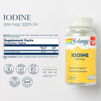 Solaray Iodine 500 mcg, Iodine Supplement for Healthy Adrenal and Thyroid Support, Energy, Metabolism, and Focus, Potassium Iodide, Vegan, 60-Day Money-Back Guarantee, 90 Servings, 90 VegCaps