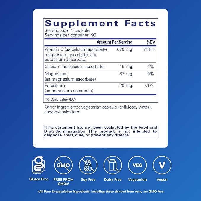 Pure Encapsulations Buffered Ascorbic Acid Capsules | Vitamin C for Sensitive Individuals* | 90 Capsules