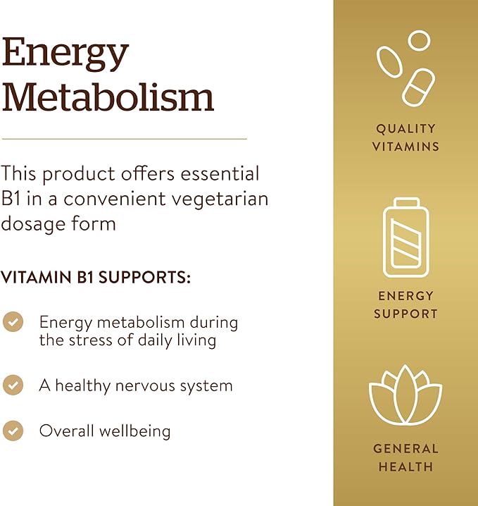 Solgar Vitamin B1 (Thiamin) 500 mg, 100 Tablets - Energy Metabolism, Healthy Nervous System, Overall Well-Being - Super Potency - Non-GMO, Vegan, Gluten Free, Dairy Free - 100 Servings, (Pack of 2)