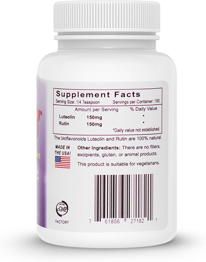 Lutimax Pediatric Powder Brain Supplement with Luteolin & Rutin - Kids Memory, Focus, Muscle & Immune Support Brain Supplements - Nootropic Antioxidants - 100 Servings
