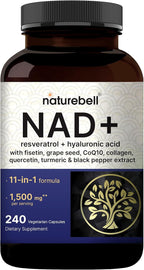 NatureBell NAD+ Complex 1,500mg Per Serving, 240 Veggie Capsules | NMN Supplement Alternative | NAD Plus Resveratrol, Hyaluronic Acid, Quercetin, Fisetin, Collagen, & More – Non-GMO