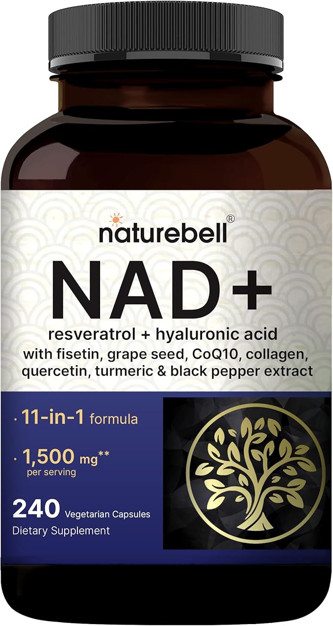 NatureBell NAD+ Complex 1,500mg Per Serving, 240 Veggie Capsules | NMN Supplement Alternative | NAD Plus Resveratrol, Hyaluronic Acid, Quercetin, Fisetin, Collagen, & More – Non-GMO