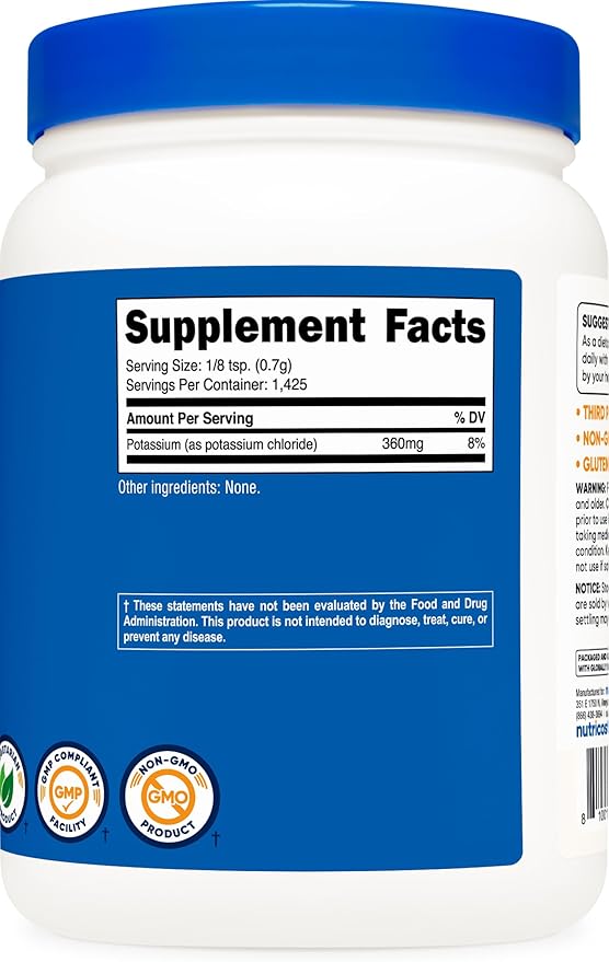 Nutricost Potassium Chloride Powder 1kg - Gluten Free, Non-GMO