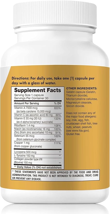 Tan Optimizer Plus+ – Sugar-Free Tanning & Skin Health Supplement with Beta Carotene, L-Tyrosine, Collagen & Antioxidants for Radiant Skin & Immune Support – 30 Capsules