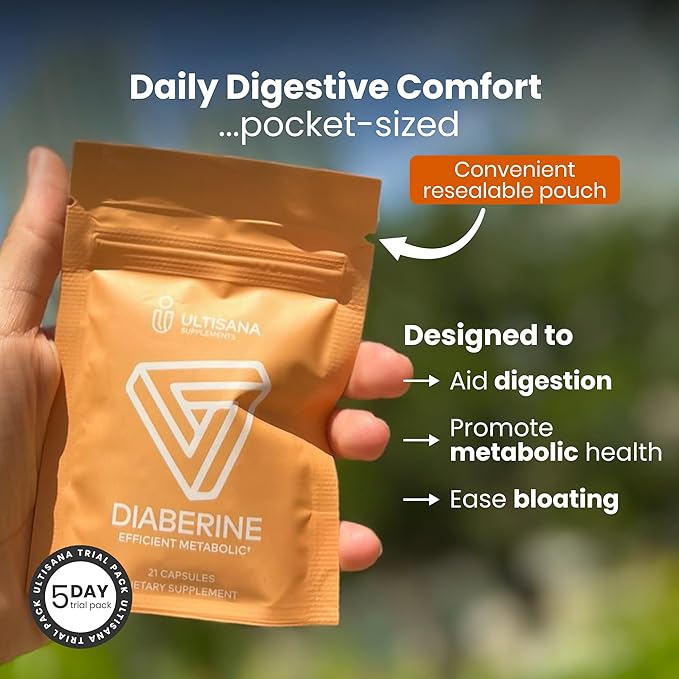 Diaberine On-The-Go Berberine HCL, 5-Day Supplement Trial Pack | Supports Heart Health, Energy Boost, Metabolism & Immune Functions | Berberine 500mg with Vitamin B12, Magnesium & Chromium