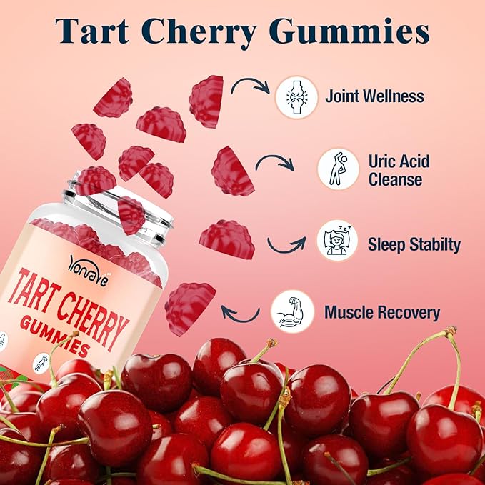 3300mg Tart Cherry Gummies for Uric Acid Cleanse, Sleep, Gout, Joint & Kidney Support – Tart Cherry Extract with Celery Seed, Melatonin, Vitamin C – Detox & Antioxidant – Mixed Berry Flavor, 60 Count