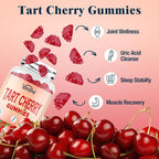 3300mg Tart Cherry Gummies for Uric Acid Cleanse, Sleep, Gout, Joint & Kidney Support – Tart Cherry Extract with Celery Seed, Melatonin, Vitamin C – Detox & Antioxidant – Mixed Berry Flavor, 60 Count