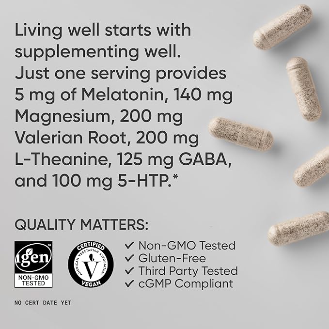 Sports Research® Sleep Complex with Melatonin 5mg, L-Theanine 200mg & Magnesium - Supports Restorative Sleep & Relaxation - Vegan Certified · Non-GMO · Gluten Free - 60 Veggie Capsules