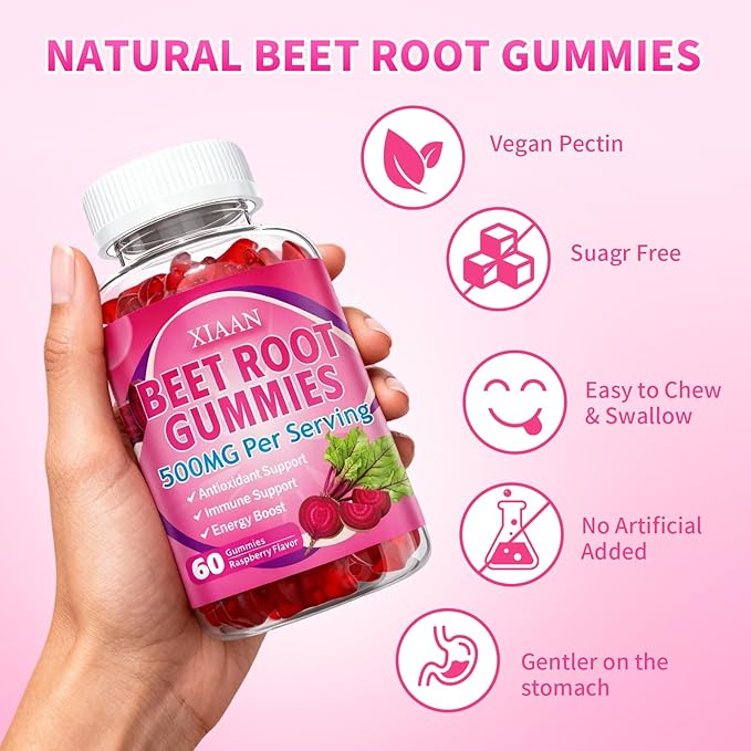 Beet Root Gummies for Women & Men, Beetroot Supplement Beet Chews with Vitamins Grape Seed for Antioxidant Supoort & Immune Health, Sugar-Free/Vegan/Organic,Raspberry Flavor 120 Count