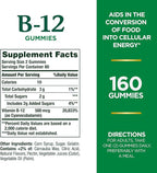 Nature's Bounty Vitamin B12 Gummies, Dietary Supplement, Supports Energy Metabolism and Nervous System Health, Mixed Berry Flavor, 500mcg, 160 Count (Pack of 3)