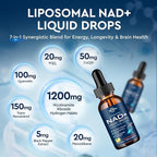 Liposomal NAD Supplement - 1200mg NAD+ Liquid Drops for Women & Men, Nicotinamide Riboside with Resveratrol, PQQ, CoQ10, Quercetin for Anti-Aging, Brain & Cellular Mitochondrial, Pineapple 4 Fl Oz