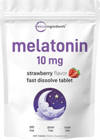 Micro Ingredients Melatonin 10mg, 400 Tablets | Natural Strawberry Flavor | Fast Dissolve | No Drug | Vegetarian Friendly | Non-GMO, No Gluten, Sugar Free