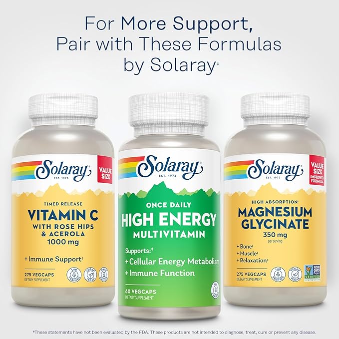 SOLARAY Once Daily High Energy Multivitamin for Women and Men – with Vitamin C, Vitamin D and Whole Food & Herb Base - Cellular Energy Metabolism & Immune Function Support – 60 Servings, 60 VegCap