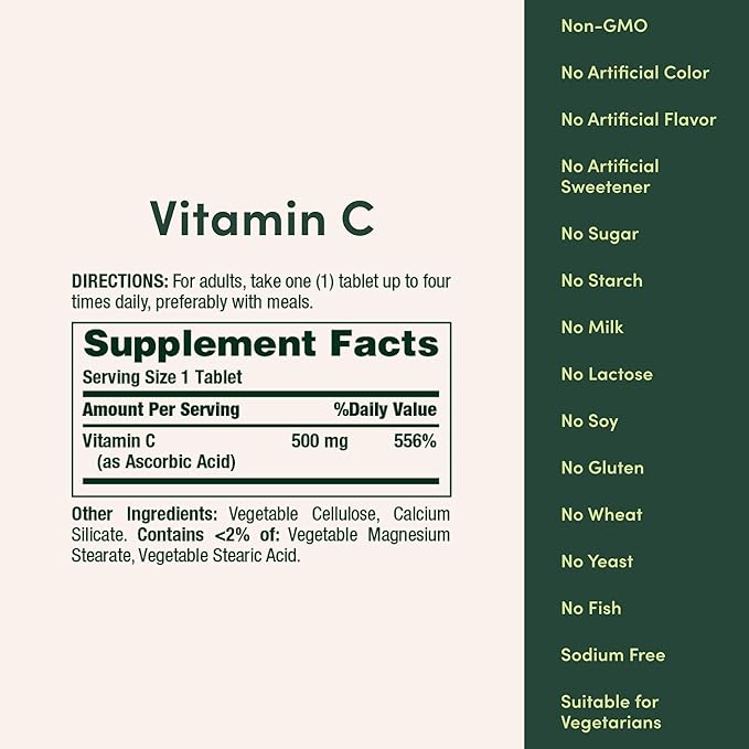 Nature's Bounty Vitamin C 500mg, Supports a Healthy Immune System, Daily Vitamin Supplement, 250 Vegetarian Tablets
