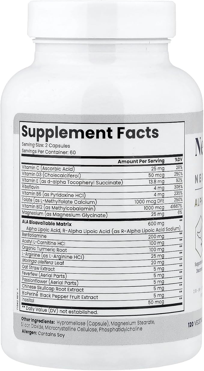 Zen Nutrients NeuraZenX Nerve Support & Peripheral Neuropathy Support Supplement with 1200mg Alpha Lipoic Acid (ALA), Benfotiamine, L-Carnitine, and Turmeric