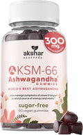 AKSHAR Ayurveda Ashwagandha KSM-66 Gummies (1 Pack), Organic Ashwagandha Supplements for Focus, Increase Energy & Strength, Chicory Root Fiber & Natural Cherry Flavor, Vegan & Sugar-Free,60 Gummies