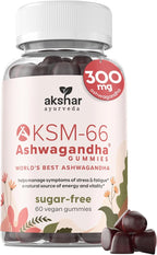 AKSHAR Ayurveda Ashwagandha KSM-66 Gummies (1 Pack), Organic Ashwagandha Supplements for Focus, Increase Energy & Strength, Chicory Root Fiber & Natural Cherry Flavor, Vegan & Sugar-Free,60 Gummies