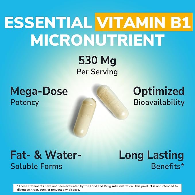 Vitamin B1 500 MG, with Vitamin B12, B6, B2, B1 Vitamin B Complex, Vegan, 120 Capsules
