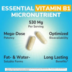 Vitamin B1 500 MG, with Vitamin B12, B6, B2, B1 Vitamin B Complex, Vegan, 120 Capsules