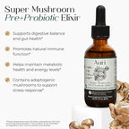 Auri Nutrition Super Mushroom Pre+Probiotic Elixir – 3-in-1 Gut Health Supplement w/7 Probiotic Strains, Prebiotic Mushrooms & Postbiotic Support – Vegan, Non-GMO, Shelf Stable – 30 Servings