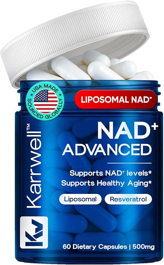 NAD+ Advanced 500MG Liposomal NAD+ with Resveratrol - NAD Supplement for Men & Women - NMN Alternative for Cellular Energy & Healthy Aging - 60 Capsules, 30 Day Supply
