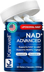 NAD+ Advanced 500MG Liposomal NAD+ with Resveratrol - NAD Supplement for Men & Women - NMN Alternative for Cellular Energy & Healthy Aging - 60 Capsules, 30 Day Supply