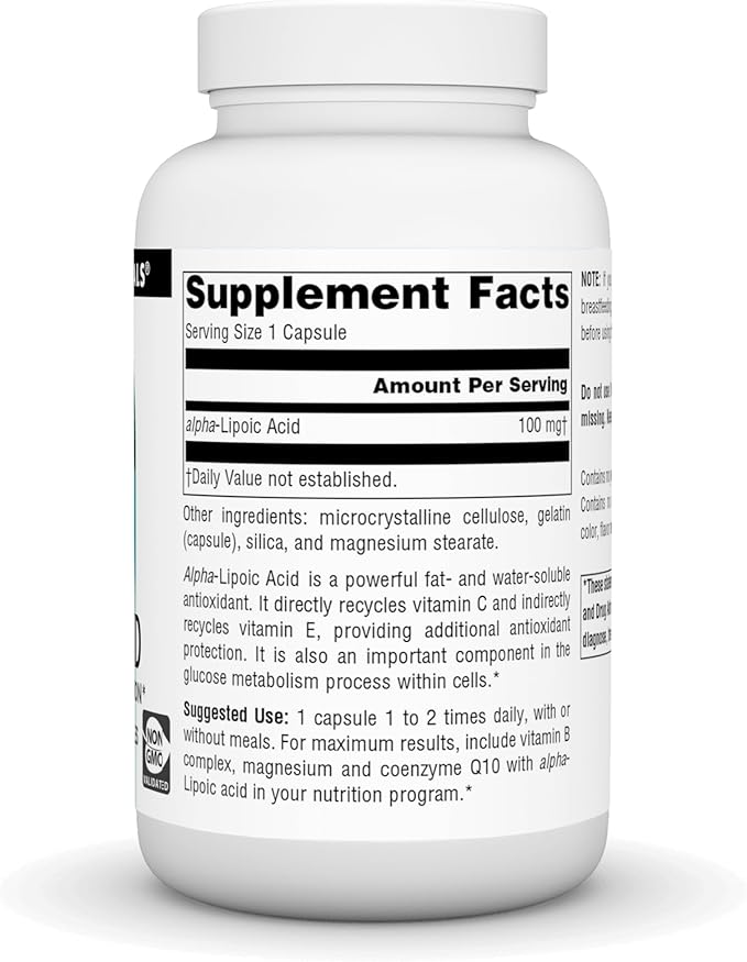 Source Naturals Alpha Lipoic Acid 100 mg Supports Healthy Sugar Metabolism, Liver Function & Energy Generation - 120 Capsules