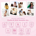 GOJOY NATURALS Prenatal Gummies with Choline & DHA - Preconception, Pregnancy & Postnatal Vitamins for Women - Choline 250mg + DHA 150mg - Vegan, Sugar-Free, Non-GMO