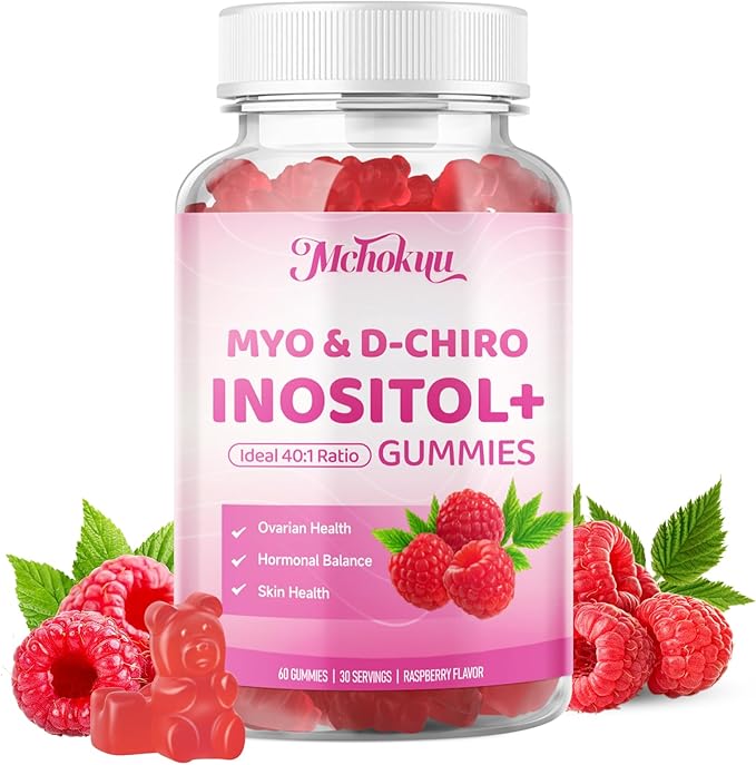 Myo-Inositol & D-Chiro Inositol Gummies, Ideal 40:1 Ratio Supplement for Women with Vitamin D3 & B12 for Support Hormonal Balance & Wellness, Sugar Free, Raspberry, 120 Count