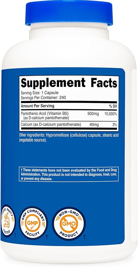 Nutricost Pantothenic Acid (Vitamin B5) 500mg, 240 Capsules (3 Bottles)