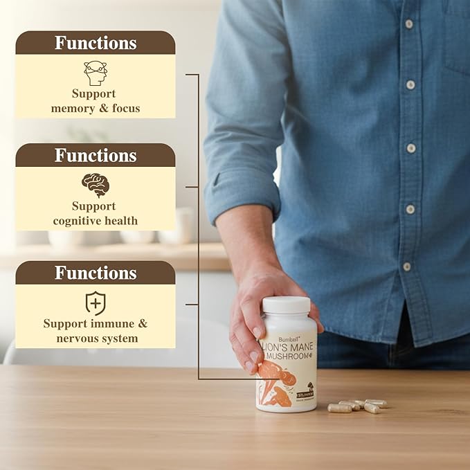 Lion's Mane Capsules, 1,000mg Lions Mane Supplement Capsules for Brain Health Support, Mushroom Powder Extract for Focus, Cognitive & Immune Health Support, 120 Count